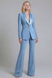 Shawl Lapel 2 Piece Grey Green Slim Fit Women Suits