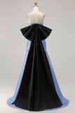 Fuchsia Ruched A Line Strapless Ruched Long Prom Dress with Large Bow