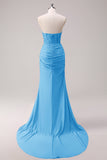 Dark Green Mermaid Strapless Ruched Corset Long Prom Dress with Slit