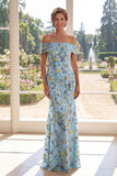Green Mermaid Off The Shoulder Floral Long Mum Of The Bride Dress