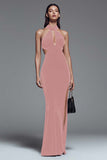Halter Velvet Dark Green Mermaid Formal Dress with Slit