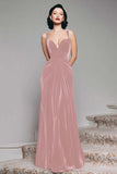 Burgundy Velvet Spaghetti Straps Holiday Party Dress with Pleats