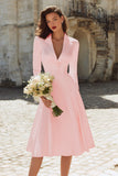 Peaked Lapel Long Sleeve Ivory A Line Satin Short Engagement Dress