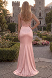 Burgundy Mermaid Spaghetti Straps Satin Long Prom Dress