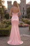Sweetheart Mermaid Burgundy Ruched Satin Long Prom Dress