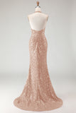 Sparkly Burgundy Halter 3D Flower Mermaid Prom Dress