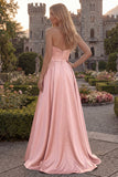 Burgundy Strapless A Line Satin Long Prom Dress