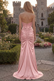 Sweetheart Burgundy Mermaid Ruched Long Prom Dress with Slit