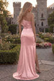 Burgundy One Shoulder Mermaid Ruched Long Prom Dress with Slit