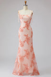 Blue Embroidery Mermaid Floral Spaghetti Straps Maxi Dress