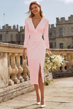 Long Sleeve V Neck Bodycon Ruched Ivory Engagement Dress