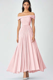 Off the Shoulder Sky Blue A Line Ruched Chiffon Formal Dress