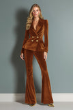 2-Piece Velvet Double Breasted Royal Blue Women Business Suits