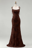 Blue Embroidery Mermaid Floral Spaghetti Straps Maxi Dress