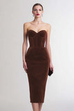 Strapless Velvet Corset Burgundy Midi Holiday Party Dress