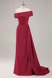 Champagne Mermaid Off the Shoulder Satin Evening Dress with Streamer