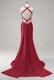 Sparkly Dark Green Mermaid Halter Corset Long Sequin Prom Dress