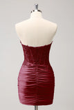 Fuchsia Sweetheart Corset Tight Short Prom Dress with Beading