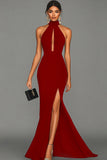 Black Mermaid Halter Neck Satin Long Formal Dress