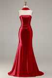 Champagne Beaded Neck Scarf Mermaid Prom Dress