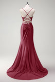 Black Mermaid Beaded Corset Satin Long Prom Dress with Slit