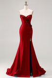 Royal Blue Mermaid Sweetheart Beaded Corset 3D Flower Long Prom Dress with Slit