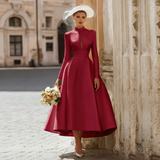 Long Sleeve A Line Satin Cut Out Ivory Wedding Dress