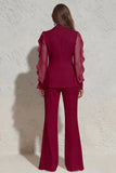2 Piece Ruffled Notched Lapel White Women's Suit