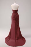 Dark Green Mermaid Strapless Ruched Corset Long Prom Dress with Slit