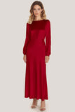 Ivory Satin Sheath Ankle Length Formal Dress with Long Sleeves