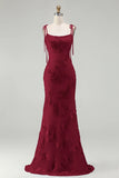 Blue Embroidery Mermaid Floral Spaghetti Straps Maxi Dress