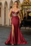 Sparkly Mermaid Satin Corset Dusty Blue Prom Dress