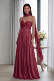 Strapless Sky Blue Ruched A Line Evening Dress