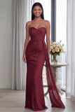 Black Strapless Ruched Evening Dress with Streamer