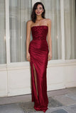 Gold Strapless Sequin Ruched Prom Dress