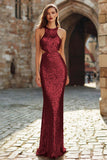 Sparkly Mermaid Halter Cut Out Gold Evening Dress