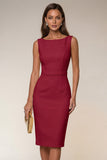 Pencil Bateau Neck White Knee-Length Work Dress