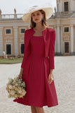 Ivory 2 Piece A Line Satin Midi Engagement Dress