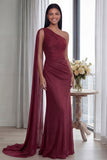 Navy One Shoulder Ruched Memaid Evening Dress