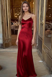 Spaghetti Straps Satin Sheath Black Long Formal Dress