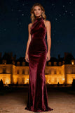 Halter Velvet Purple Long Formal Dress