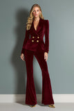 2-Piece Velvet Double Breasted Royal Blue Women Business Suits