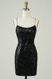 Strapless Bodycon Sequin Little Black Dress