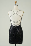Strapless Bodycon Sequin Little Black Dress