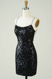 Strapless Bodycon Sequin Little Black Dress