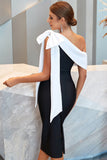 Sheath One Shoulder Little Black Dress with Bowknot
