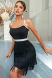 A Line Spaghetti Straps Little Black Dress with Tassel
