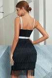 A Line Spaghetti Straps Little Black Dress with Tassel