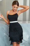 A Line Spaghetti Straps Little Black Dress with Tassel