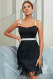 A Line Spaghetti Straps Little Black Dress with Tassel